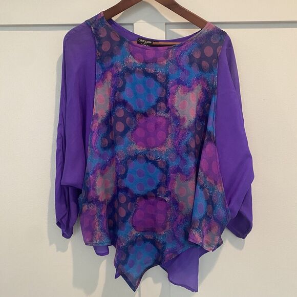 Vintage Chez Zvanni Silk Blouse Women’s Size Medium M Purple Blue Tiered Layers - Picture 4 of 11